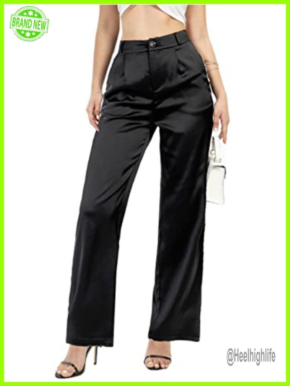 Women's Satin Wide Leg Pleated High Rise Trousers Dress Nightout